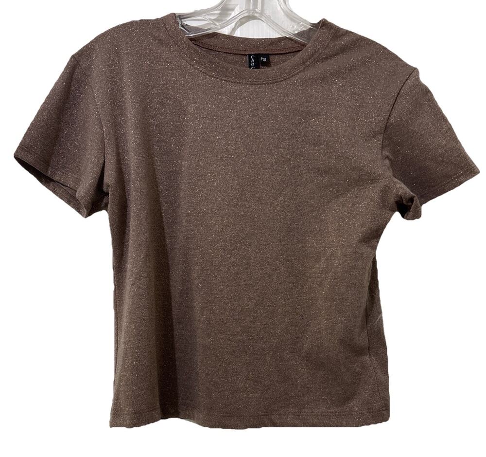Cha Cha Vente Top Tan Metallic T-shirt Size PS Lightweight Knit Made In USA